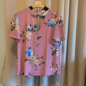 Sweet Wanderer Rose Pink Floral Short Sleeve Blouse